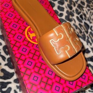 Tory Burch Brown Slide Sandals